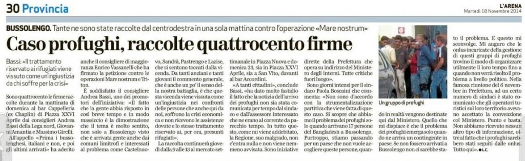 Caso profughi raccolte 400 firme