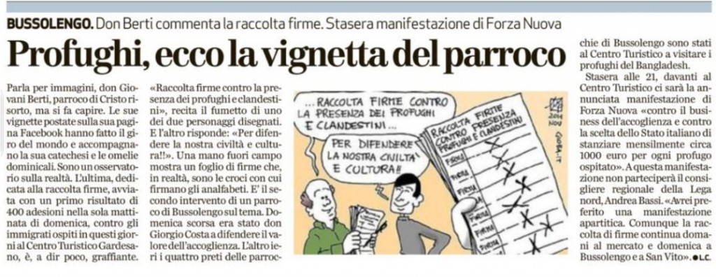 Profughi, ecco la vignetta del parroco