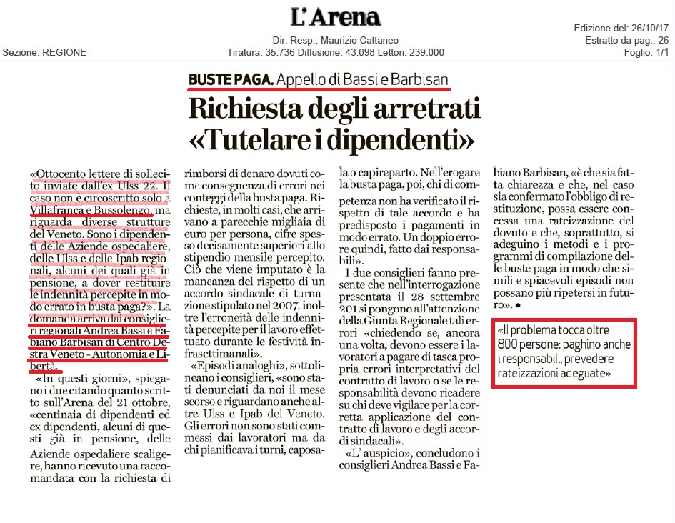 800 lettere di sollecito inviate dall’Ex ULSS 22.