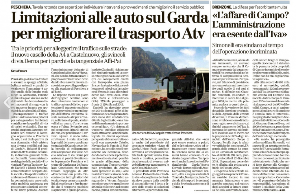 Limitazioni di auto sul Garda per migliorare il trasporto ATV