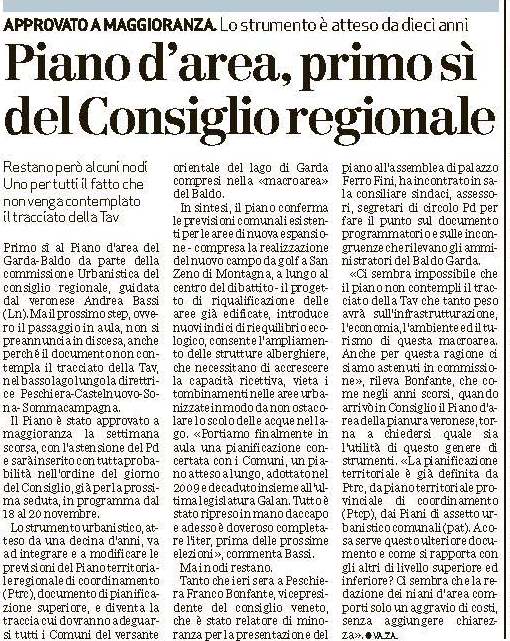 Piano d’area, primo sì del Consiglio regionale