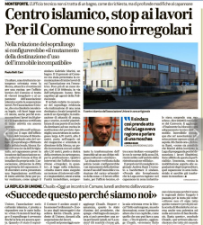 Centro islamico, stop ai lavori, sono irregolari