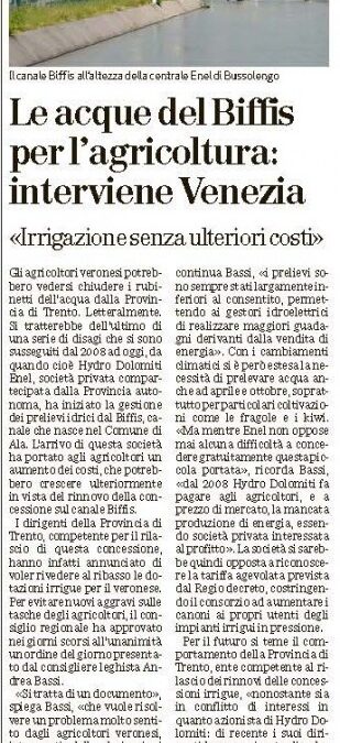 Le acque del Biffis per l’agricoltura, interviene Venezia
